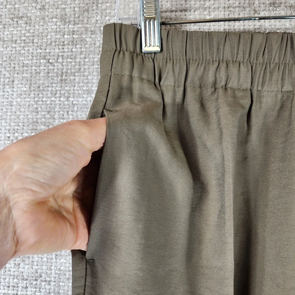 ZARA Straight Leg Pull On Wide Cuff Pants Womens M Green Linen Look Office NWT